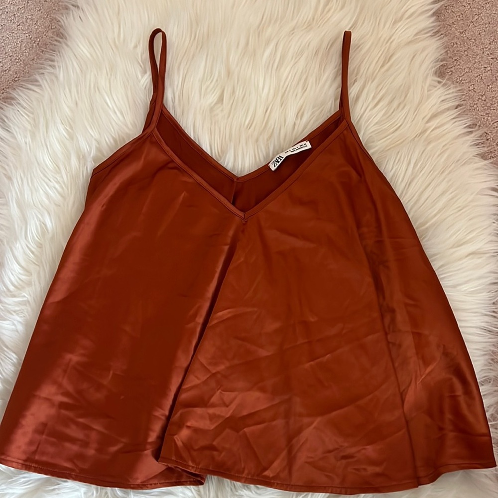 Zara Burnt Orange Spaghetti Strapped Top